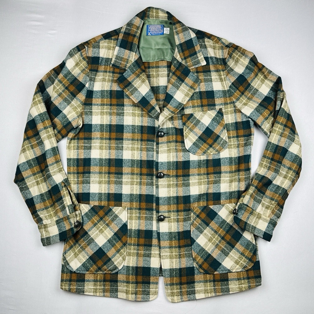 Vintage 70s Pendleton Virgin Wool Plaid Sport Coat Jacket USA Made